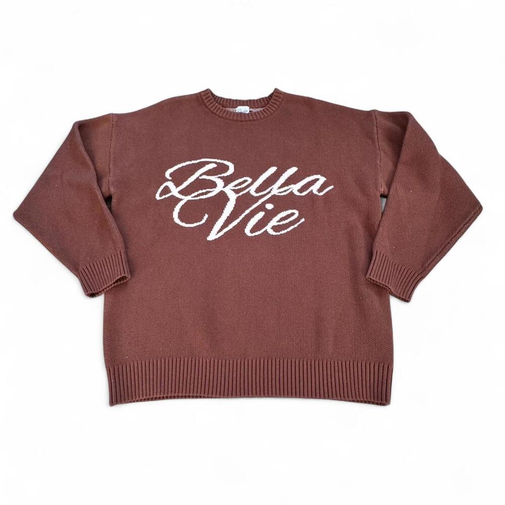 Bella Vie Brown And White Knitted Sweater Heavyweight 3 Pounds Of Solid Cotton